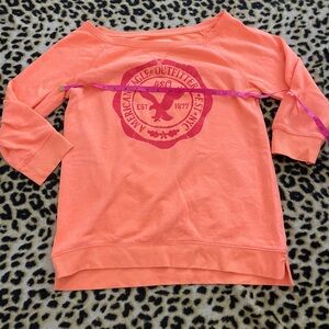 American Eagle Orange/pink sweater 3/4 sleeve sparkle accent comfy size M
